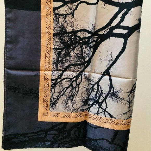 COPY - 100% SILK SCARF - SILVER/GREY/BLACK- 44" X 44" - Picture 4 of 7